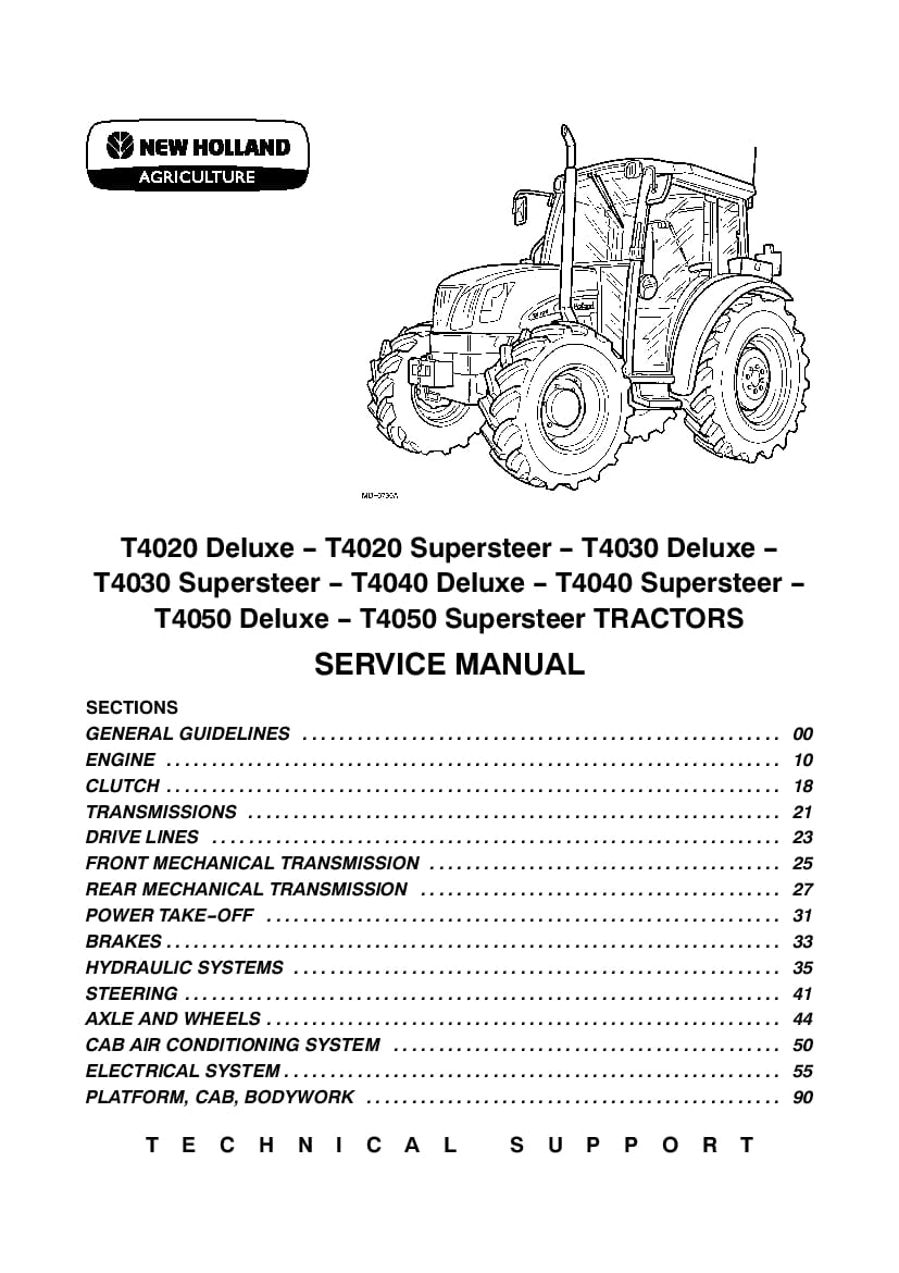 New Holland T4020 T4030 T4040 T4050 Deluxe Supersteer Tractors Workshop Repair Service Manual PDF Download