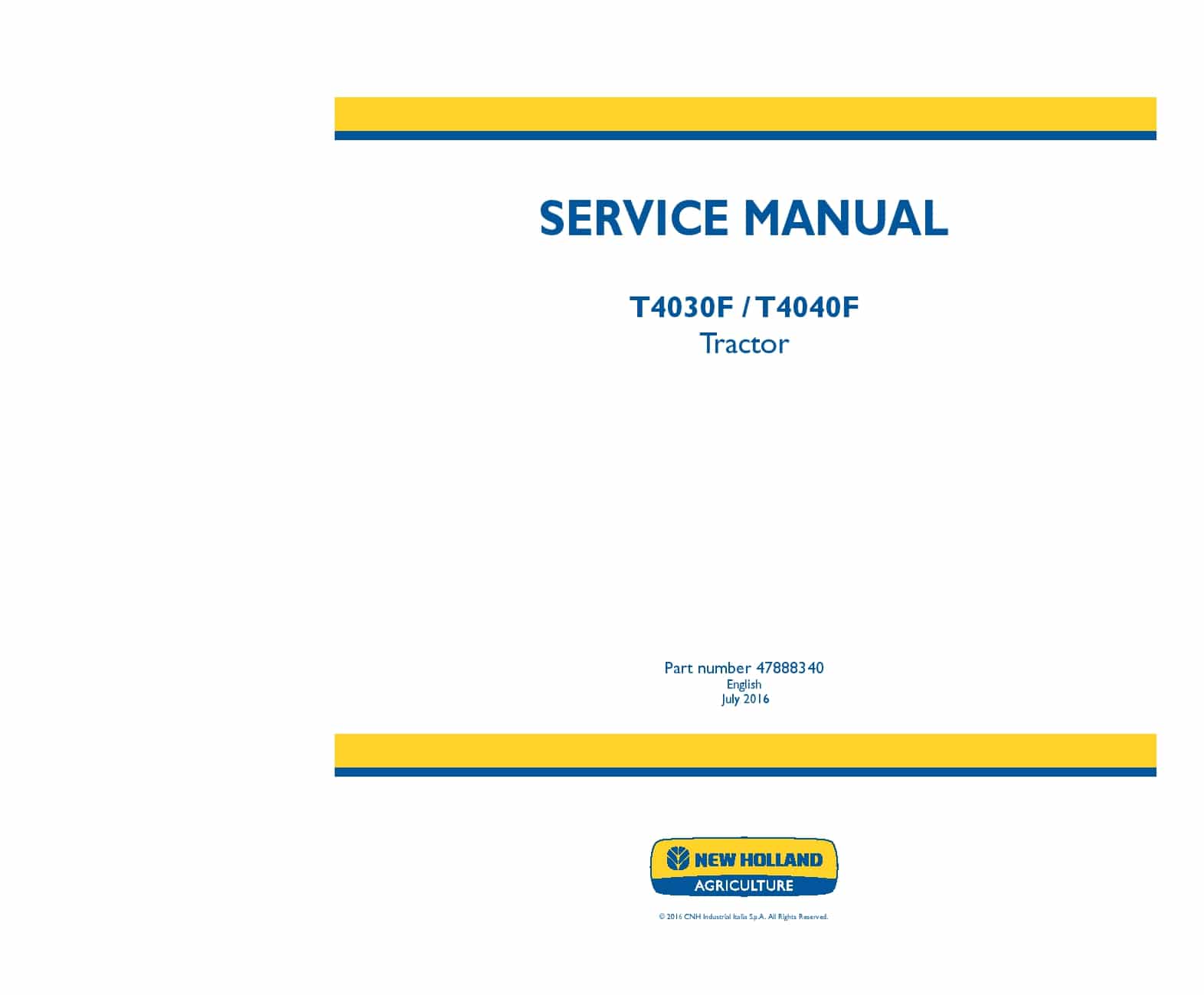 New Holland T4030F, T4040F Tractor Workshop Repair Service Manual PDF Download