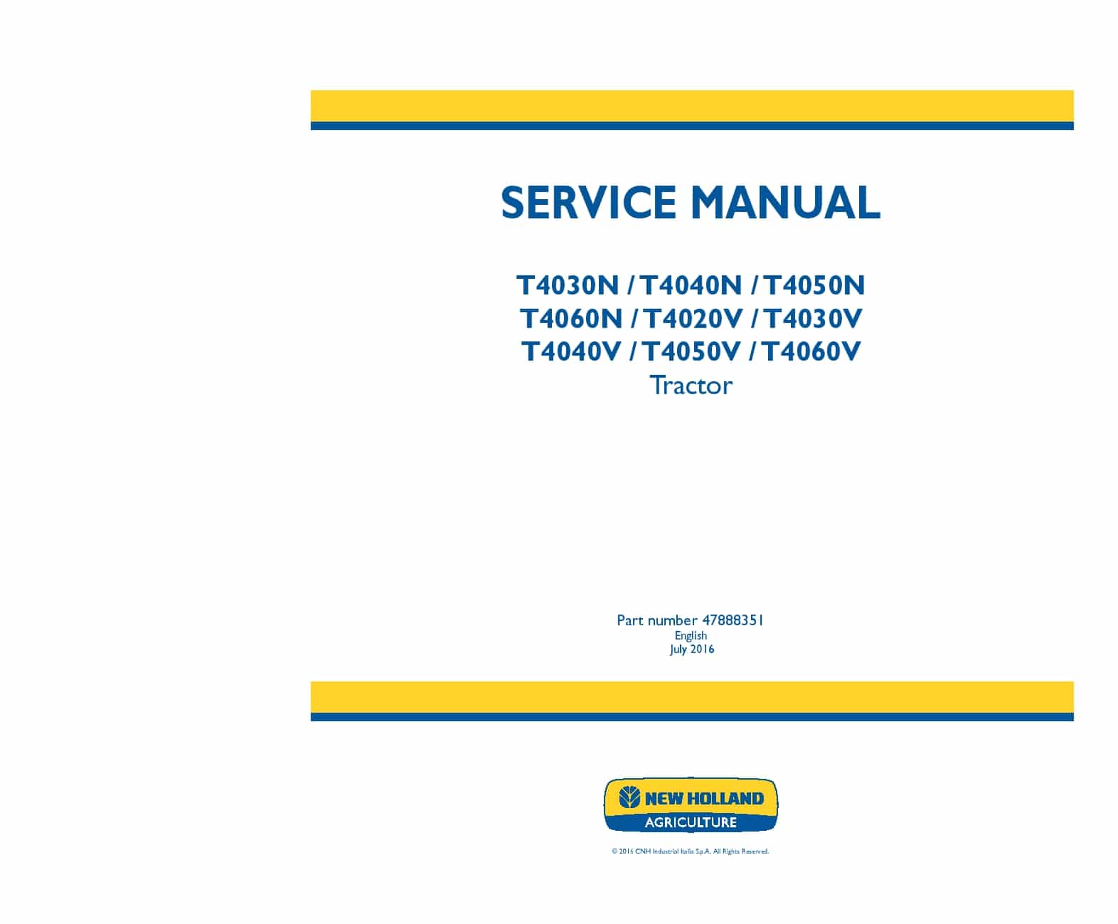 New Holland T4030N, T4040N, T4050N, T4060N, T4020V, T4030V, T4040V, T4050V, T4060V Tractor Workshop Repair Service Manual PDF Download