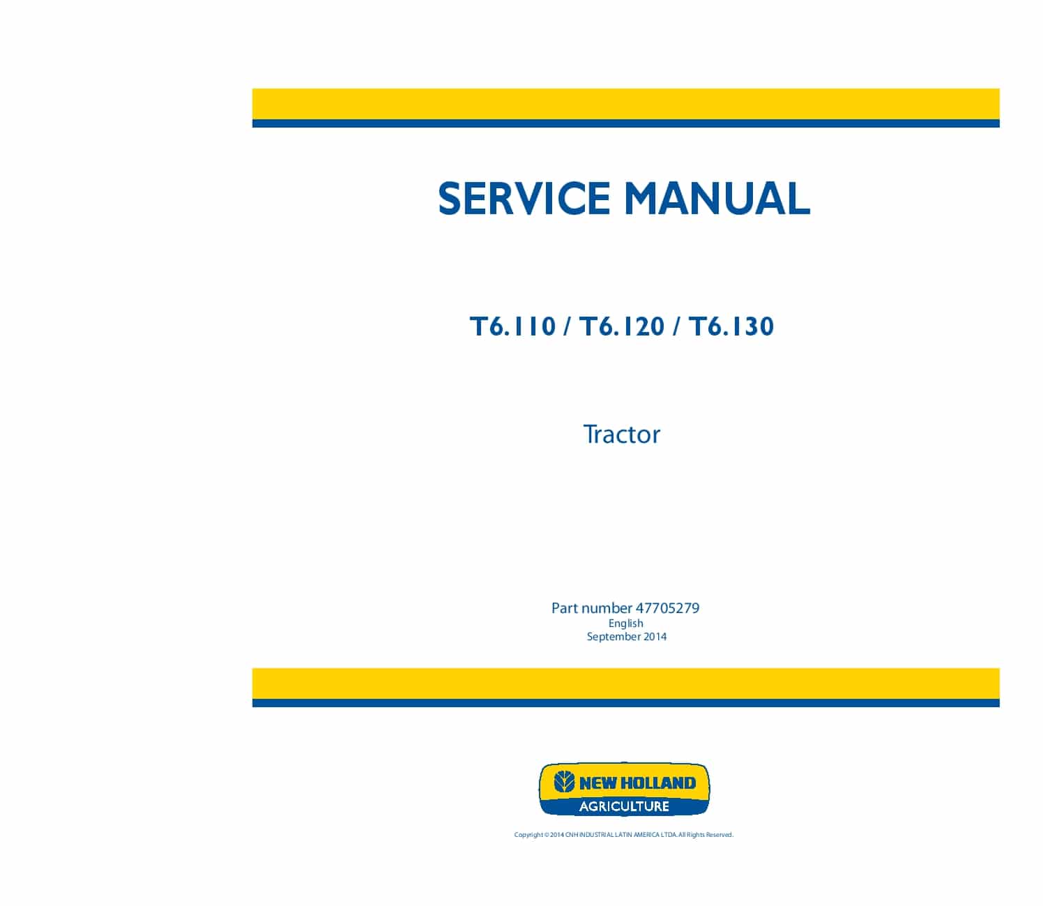 New Holland T6.110, T6.120, T6.130 Tractor Workshop Repair Service Manual PDF Download