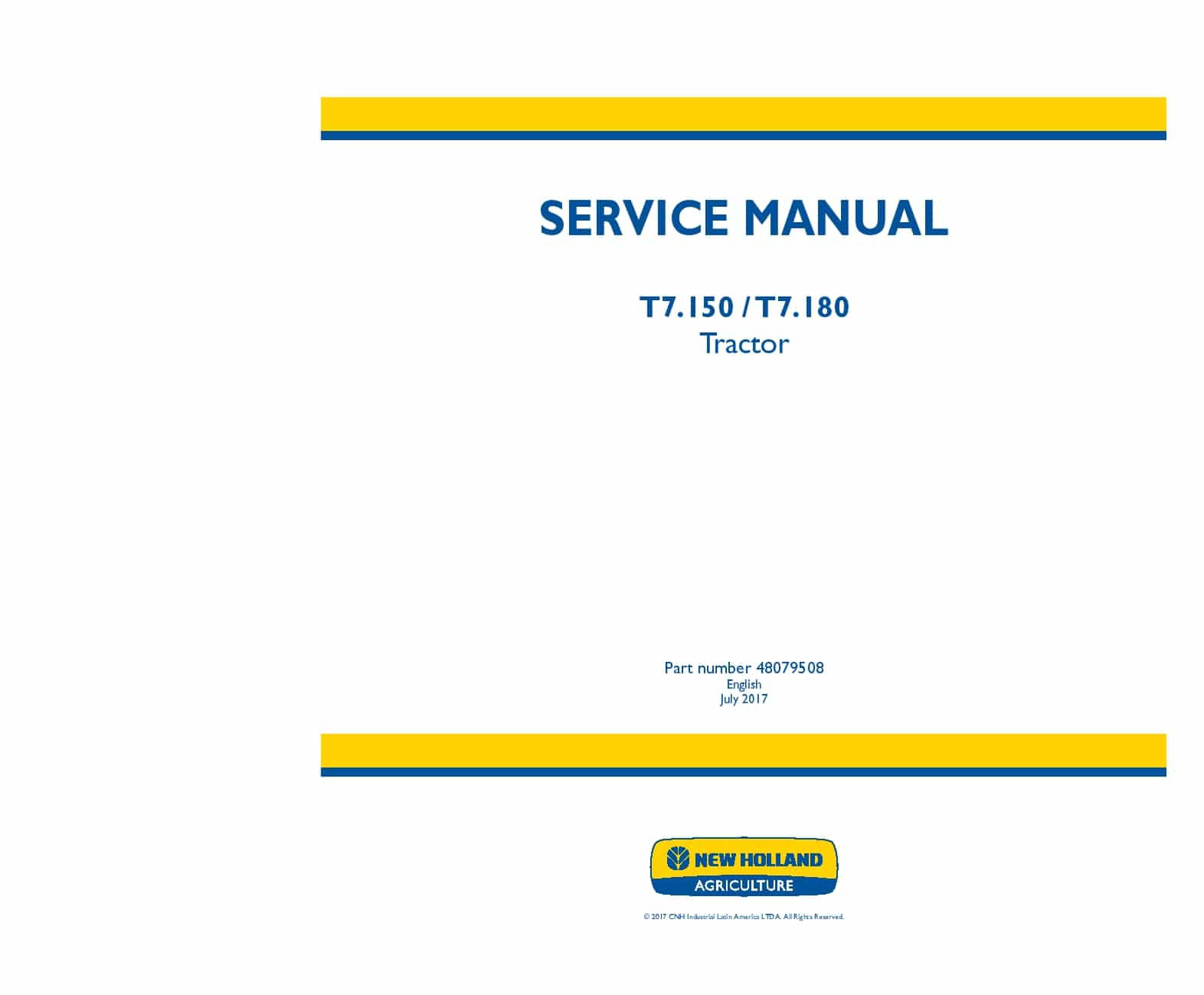 New Holland T7.150, T7.180 Tractor Workshop Repair Service Manual PDF Download