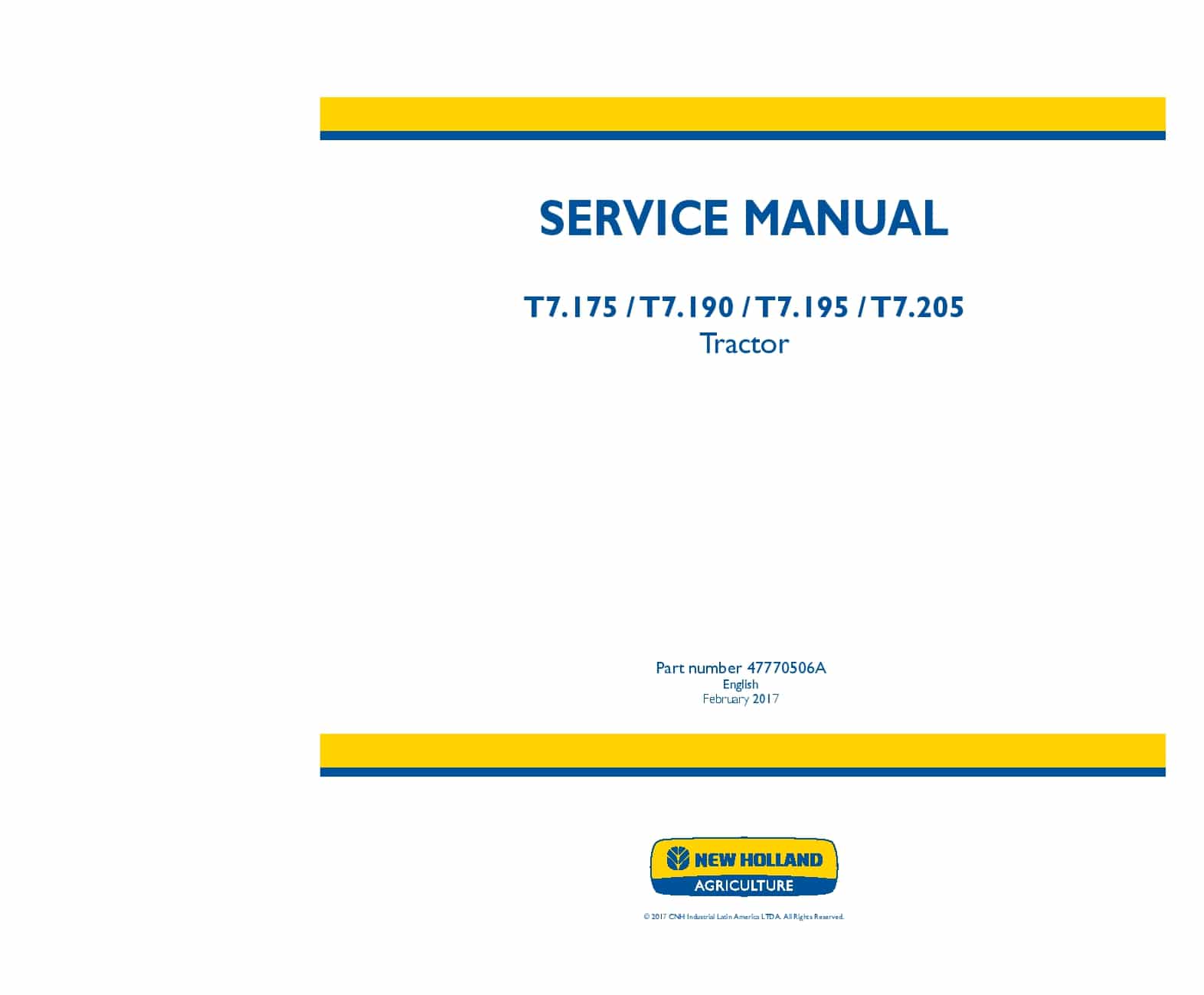 New Holland T7.175 T7.190 T7.195 T7.205 Tractor Workshop Repair Service Manual PDF Download