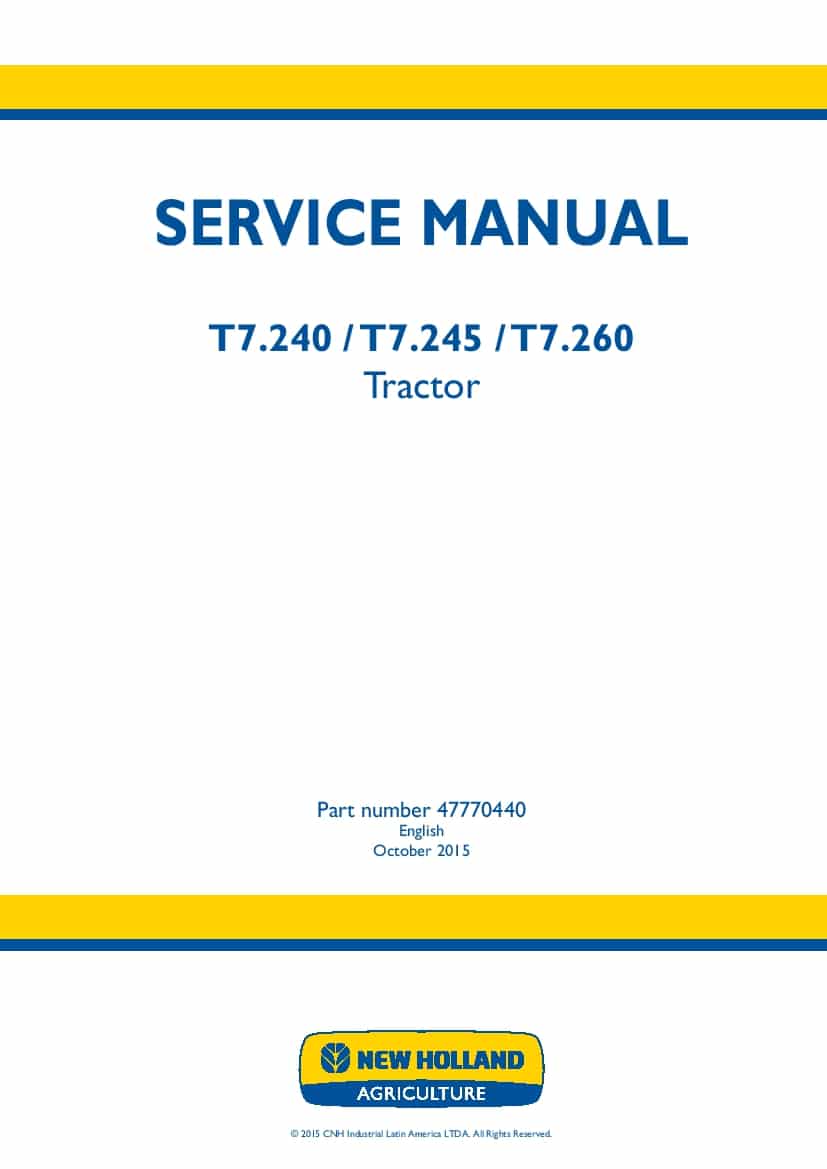 New Holland T7.240, T7.245, T7.260 Tractor Workshop Repair Service Manual PDF Download