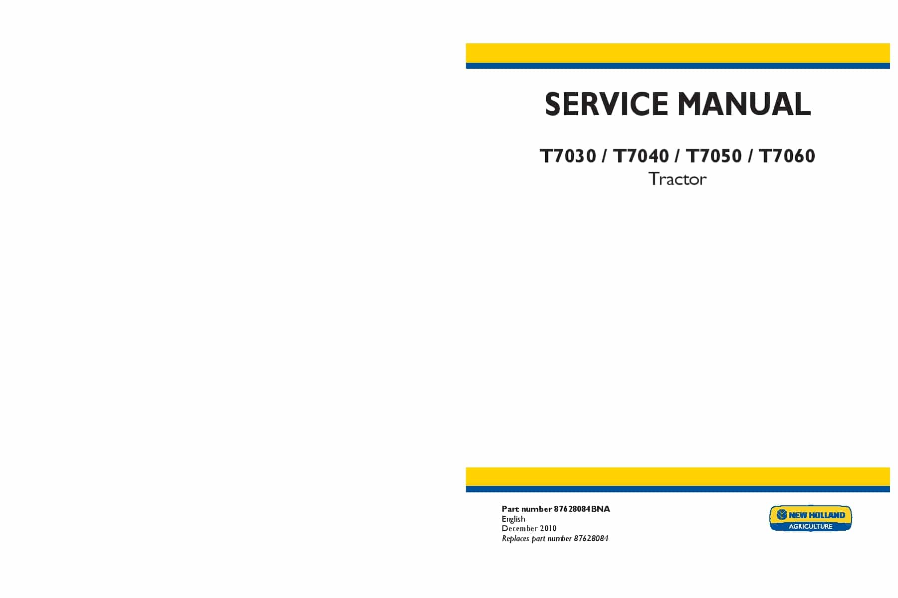 New Holland T7030 T7040 T7050 T7060 Tractors Workshop Repair Service Manual PDF Download