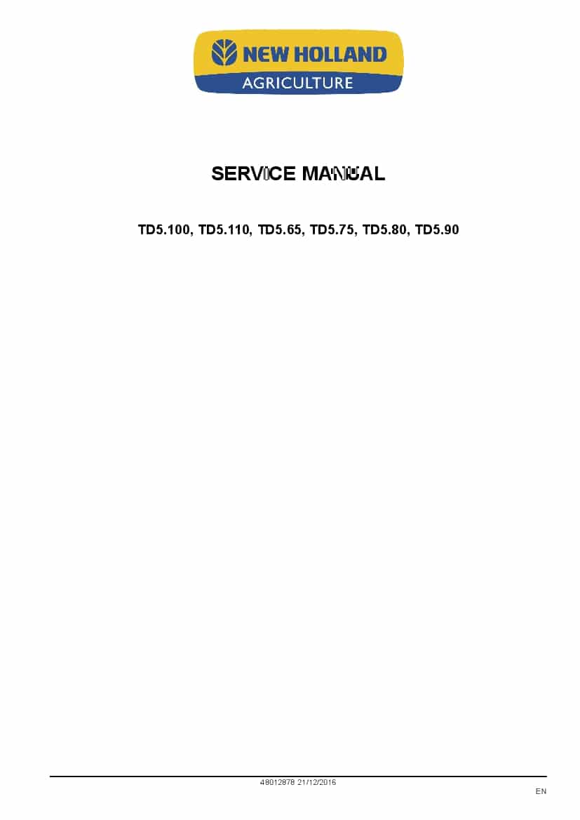 New Holland TD5.100, TD5.110, TD5.65, TD5.75, TD5.80, TD5.90 Tractors Workshop Repair Service Manual PDF Download