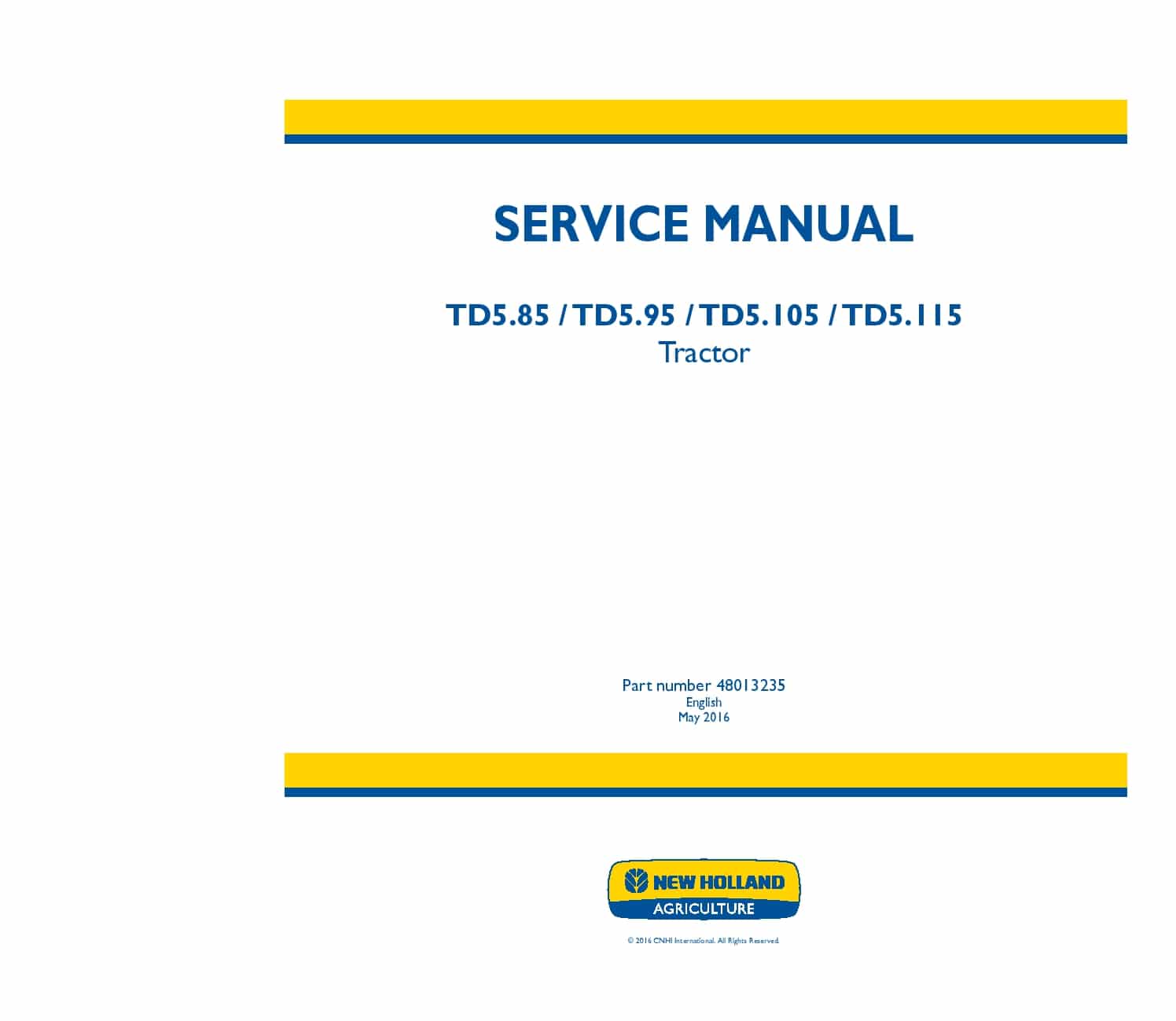 New Holland TD5.85 TD5.95 TD5.105 TD5.115 Tractor Workshop Repair Service Manual PDF Download