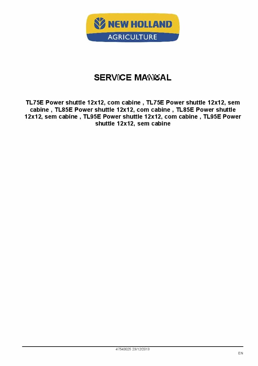 New Holland TL75, TL85, TL95 Power shuttle Workshop Repair Service Manual PDF Download