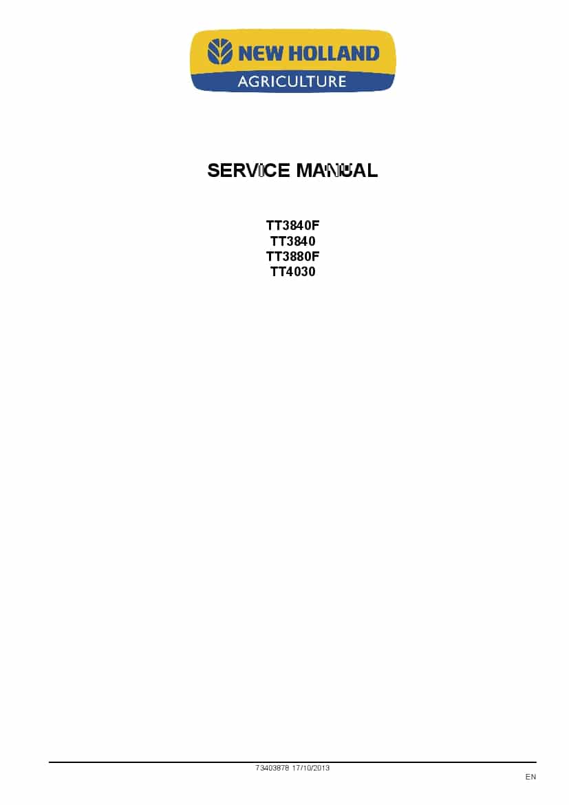 New Holland TT3840F TT3840 TT3880F TT4030 Tractor Workshop Repair Service Manual PDF Download