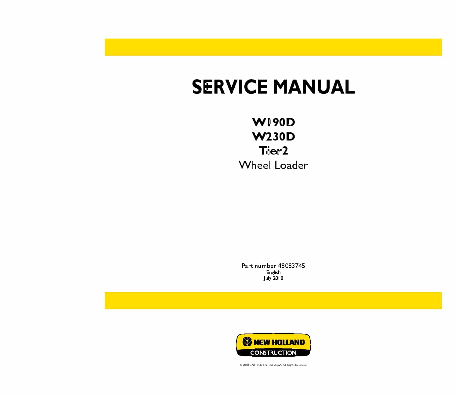 New Holland W190D W230D Tier2 Wheel Loader Workshop Repair Service Manual PDF Download