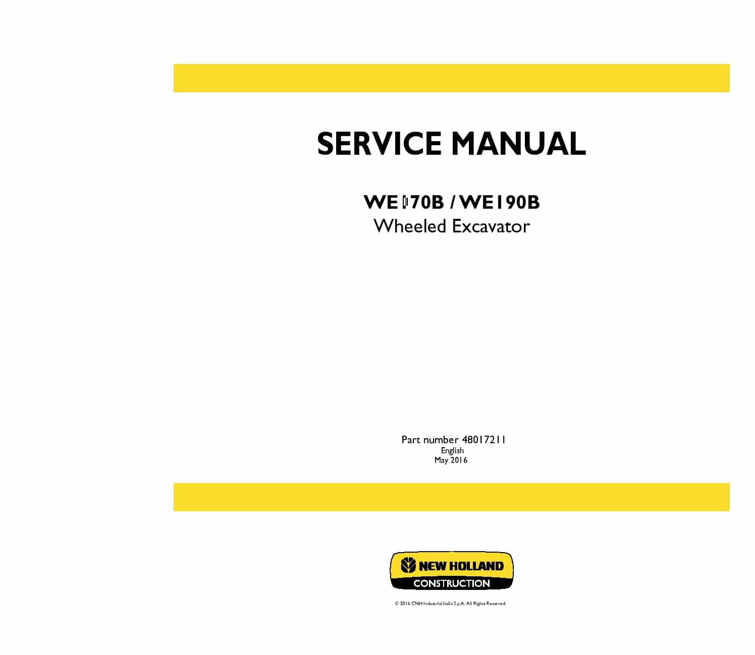 New Holland WE170B WE190B Wheeled Excavator Workshop Repair Service Manual PDF Download