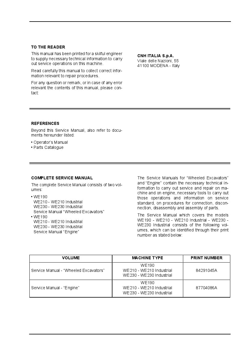 New Holland WE190 WE210 WE230 Wheeled Excavators Workshop Repair Service Manual PDF Download