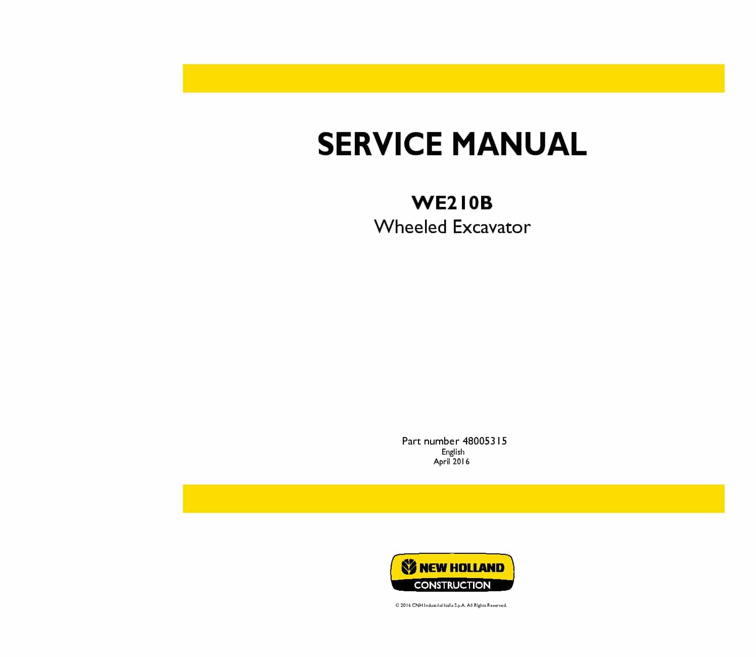New Holland WE210B Wheeled Excavator Workshop Repair Service Manual PDF Download