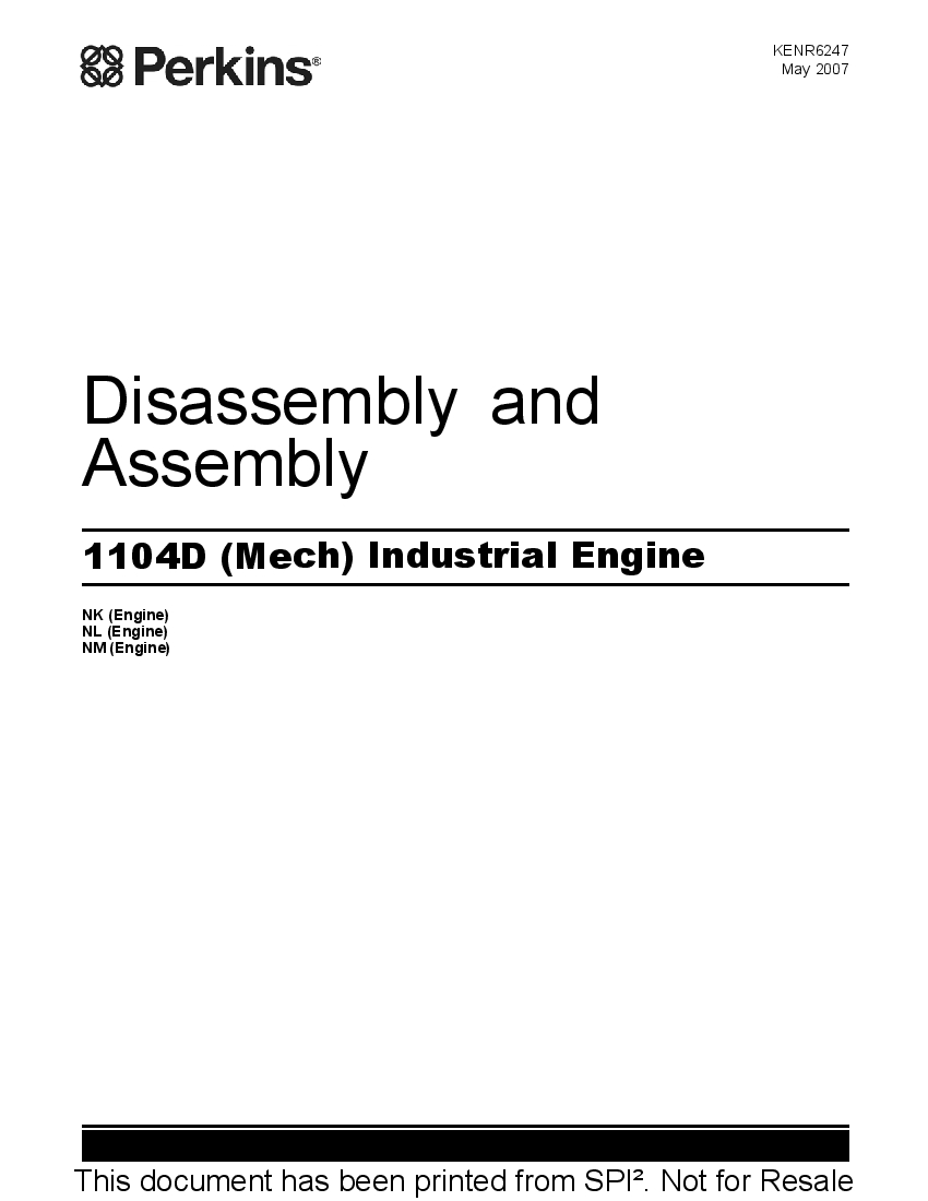 Perkins 1104D Industrial engines Disassembly and Assembly manual PDF Download