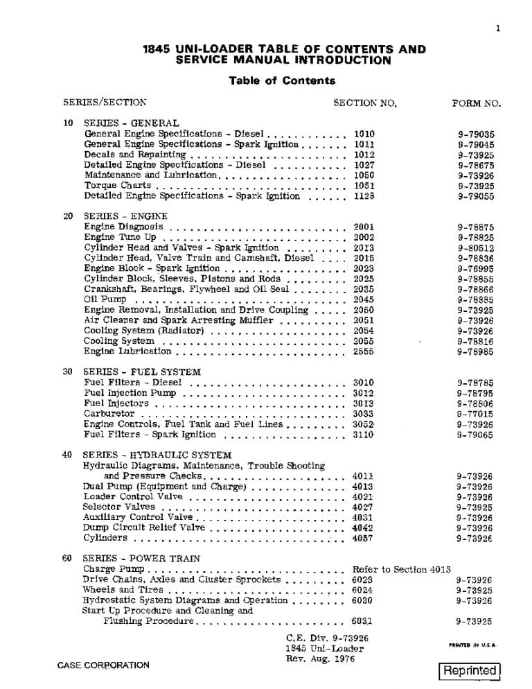 Case 1845 Uni-Loader Repair Service Manual PDF Download