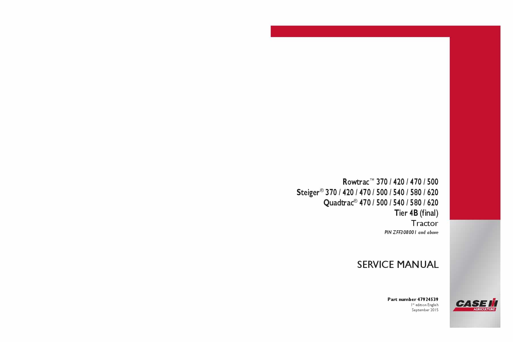Case 370 420 470 500 540 580 620 Steiger, Rowtrac, Quadtrac Tier 4B final Tractor Repair Service Manual PDF Download