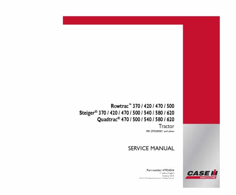 Case 370 420 470 500 540 580 620 Steiger, Rowtrac, Quadtrac Tier 4B final Tractor ZFF308001 Repair Service Manual PDF Download