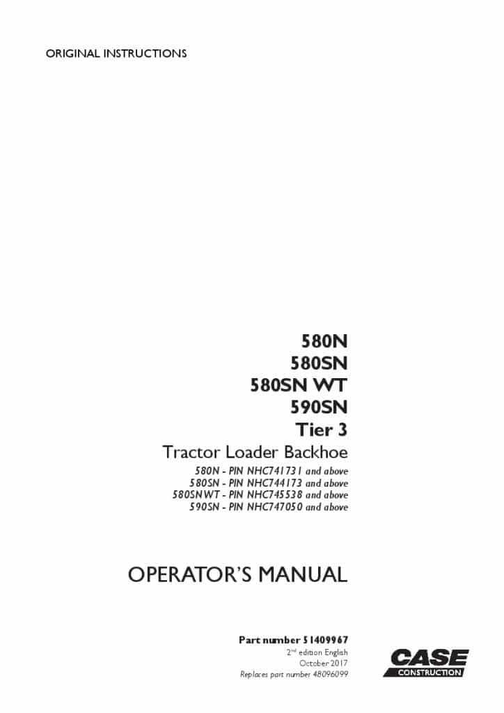 Case 580N, 580SN, 580SN WT, 590SN Tier 3 Tractor loader backhoe operator manuals PDF Download