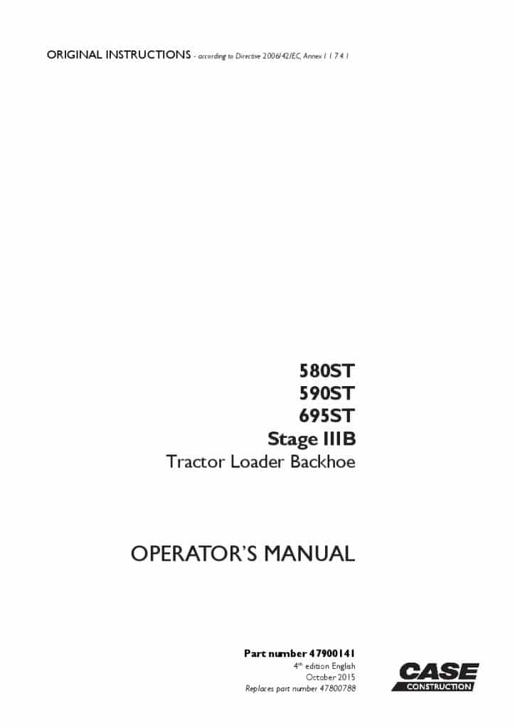 Case 580ST, 590ST, 695ST Stage IIIB Tractor Loader Backhoe operator manuals PDF Download