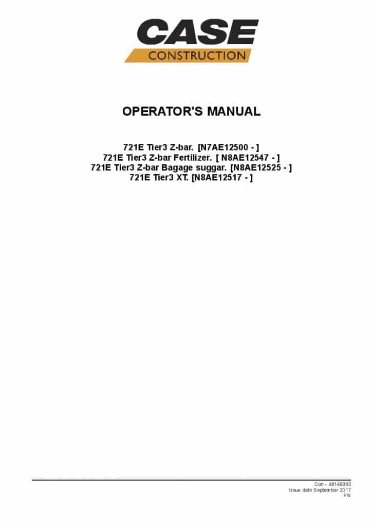 Case 721E Wheel loader N7AE12500 operator manuals PDF Download