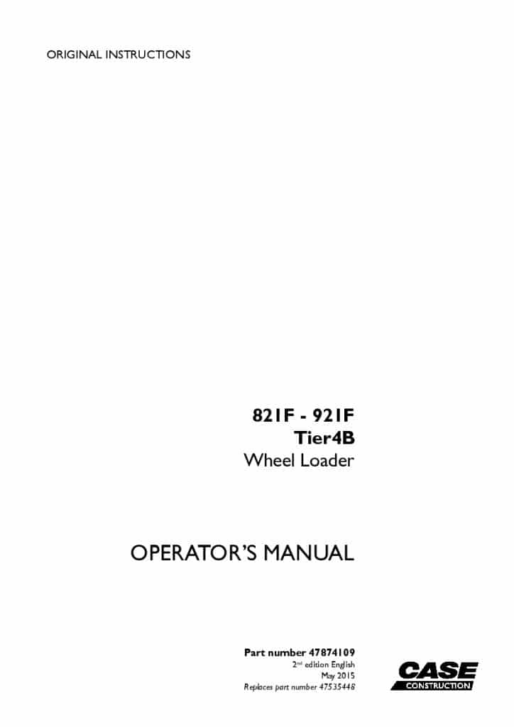 Case 821F, 921F Tier 4B Wheel loader operator manuals PDF Download
