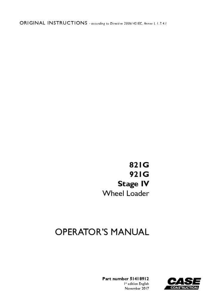 Case 821G, 921G Stage IV Wheel Loader operator manuals PDF Download