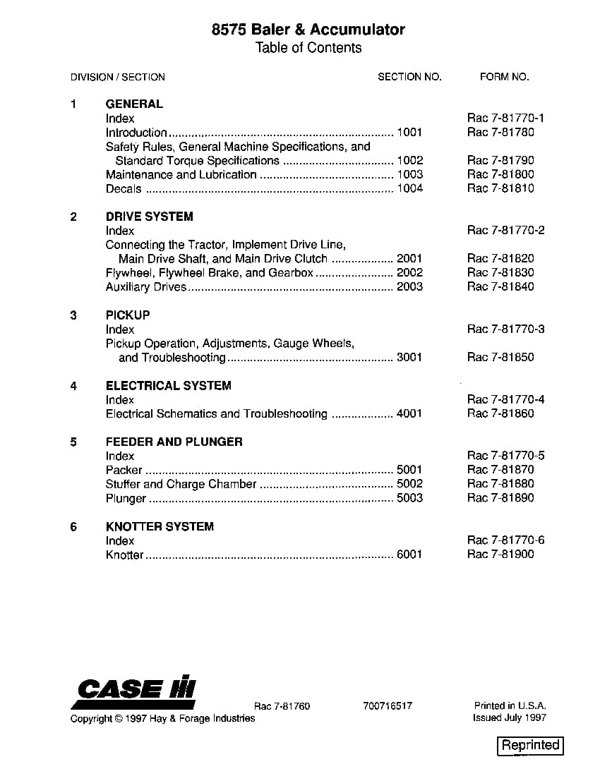 Case 8575 Square Baler and Accumulator Repair Service Manual PDF Download
