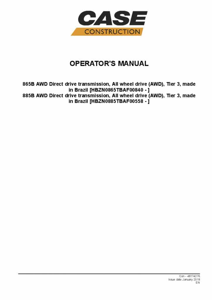 Case 865B AWD, 885B AWD Motor Grader operator manuals PDF Download