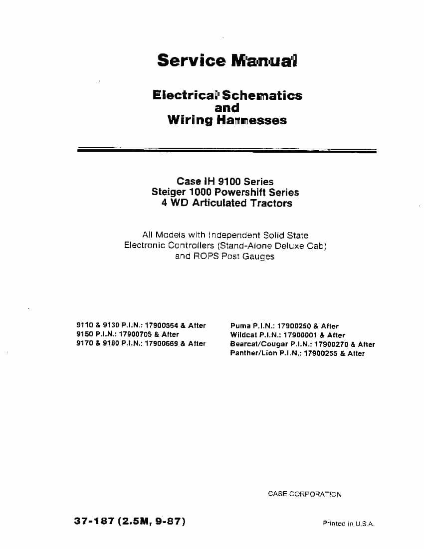 Case 9100 Series, Steiger 1000 powershift series Electrical Schematics and wiring Harnesses Repair Service Manual PDF Download