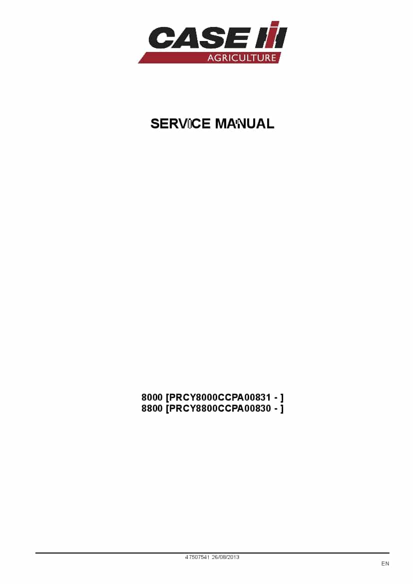 Case A8000, A8800 Cane Harvester PRCY8800CCPA00830 Repair Service Manual PDF Download