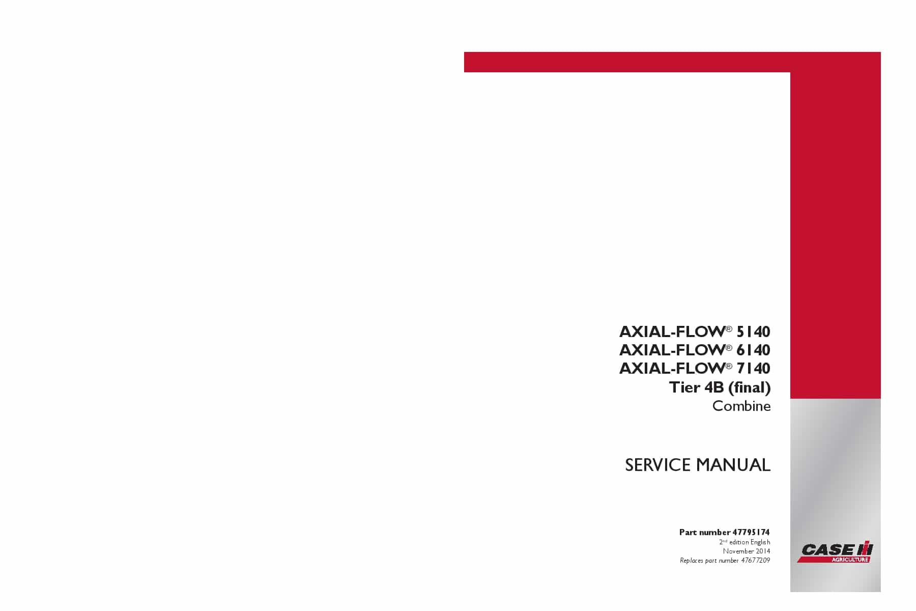 Case Axial-Flow 5140, 6140, 7140 Tier 4B final Combine 47677209 Repair Service Manual PDF Download