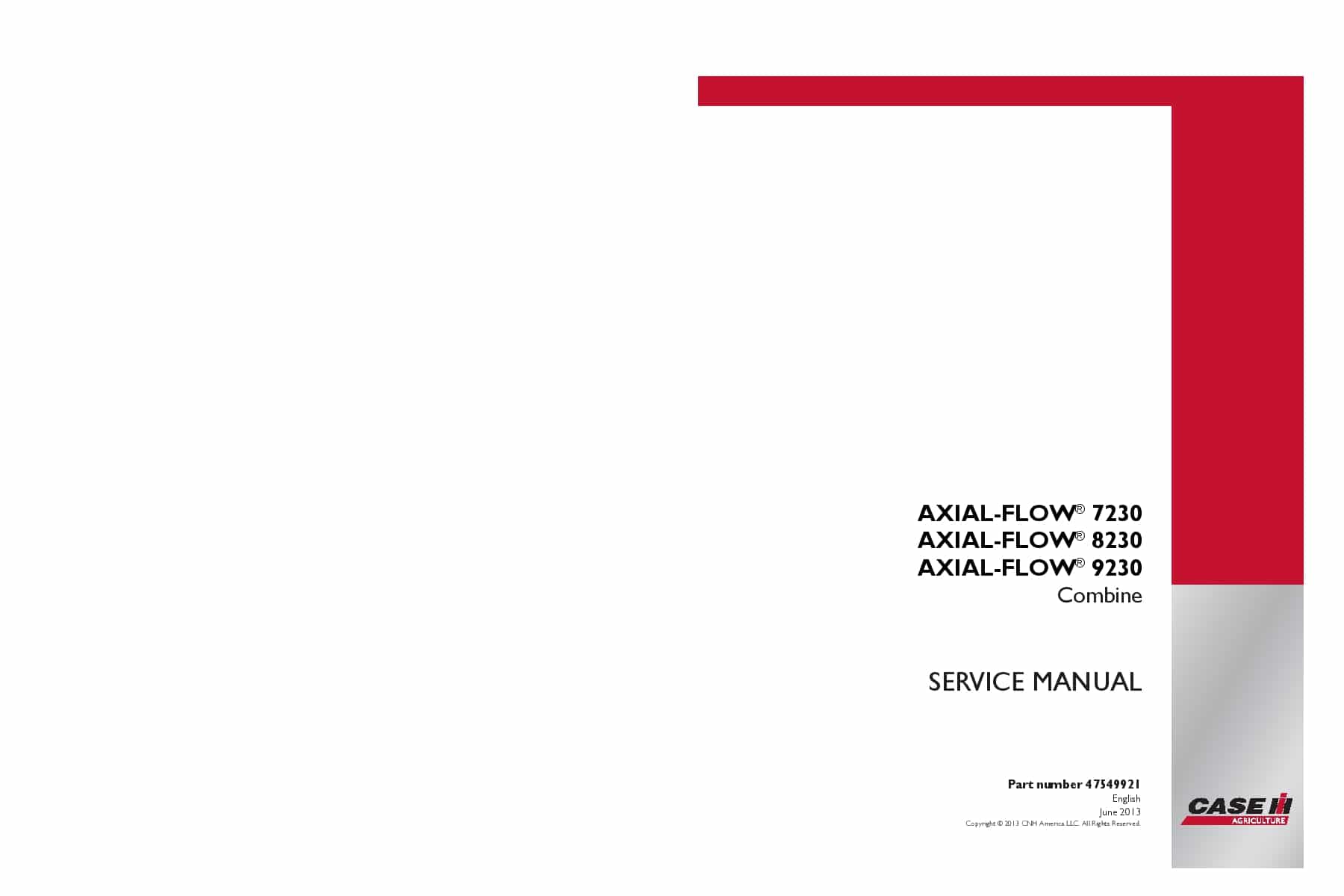Case Axial-Flow 7230, 8230, 9230 Combine YDG218533 47549921 Repair Service Manual PDF Download
