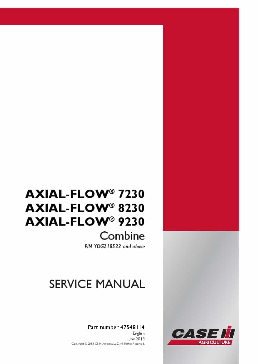 Case Axial-Flow 7230, 8230, 9230 Combine YDG218533 Repair Service Manual PDF Download