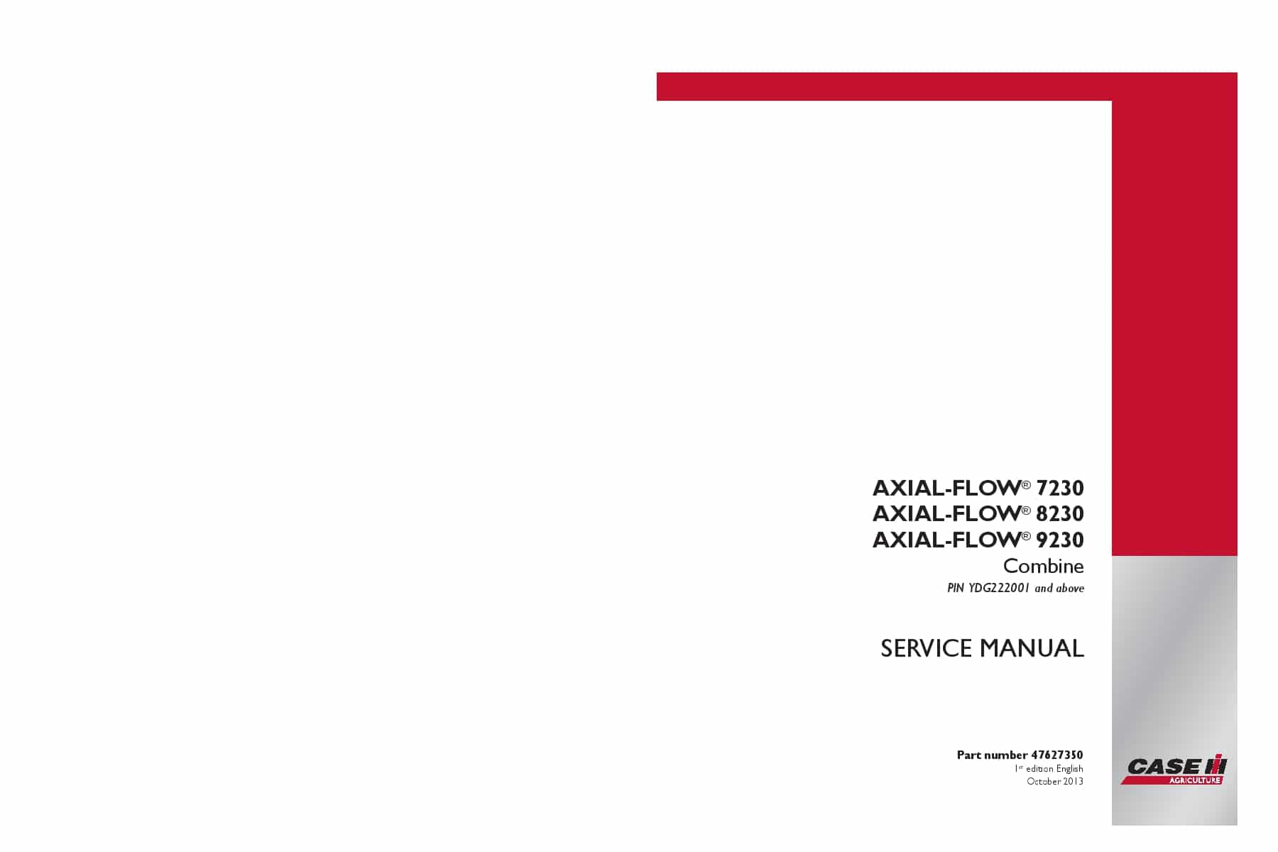 Case Axial-Flow 7230, 8230, 9230 Combine YDG222001 Repair Service Manual PDF Download