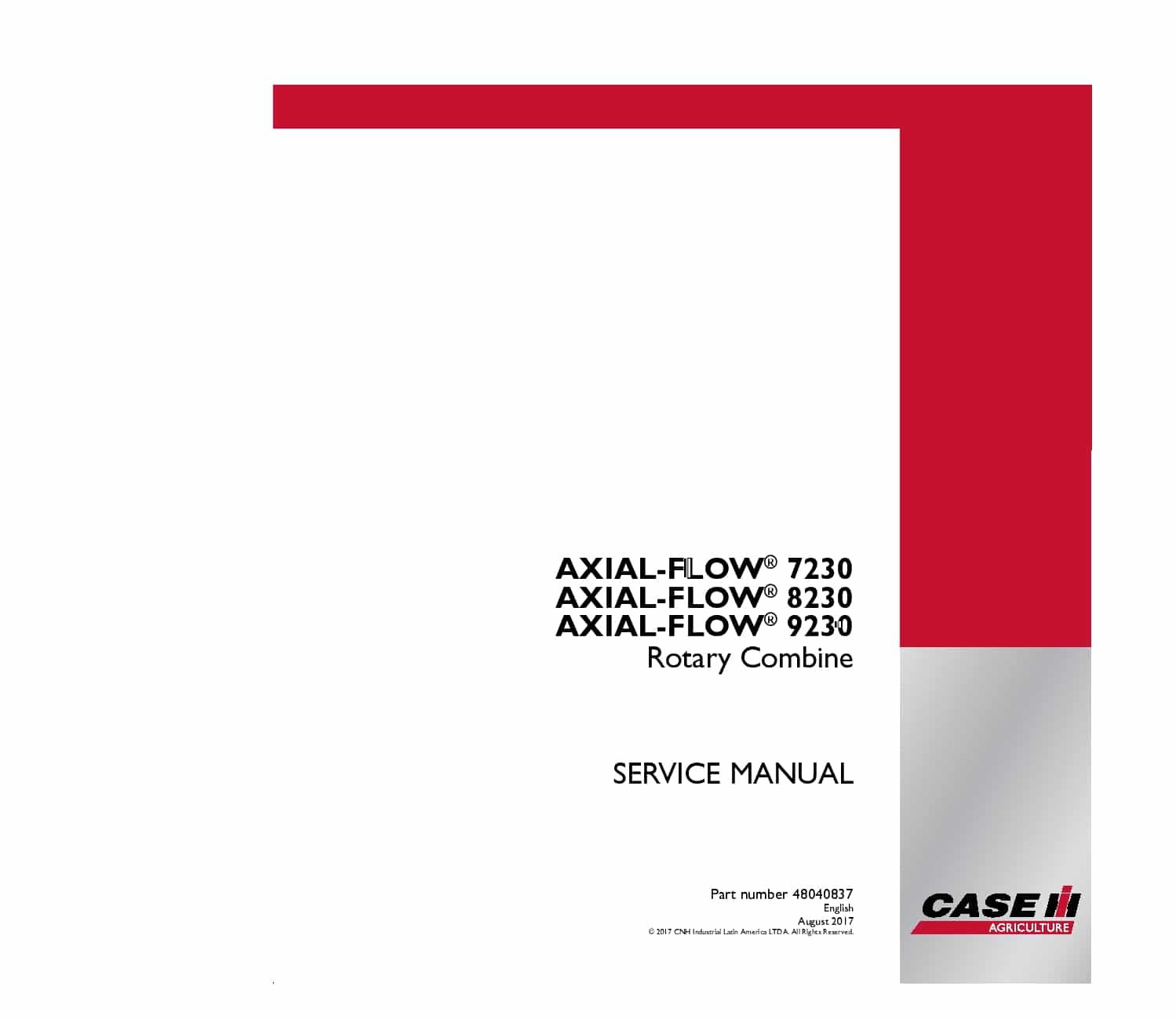 Case Axial-Flow 7230, 8230, 9230 rotary combine Repair Service Manual PDF Download