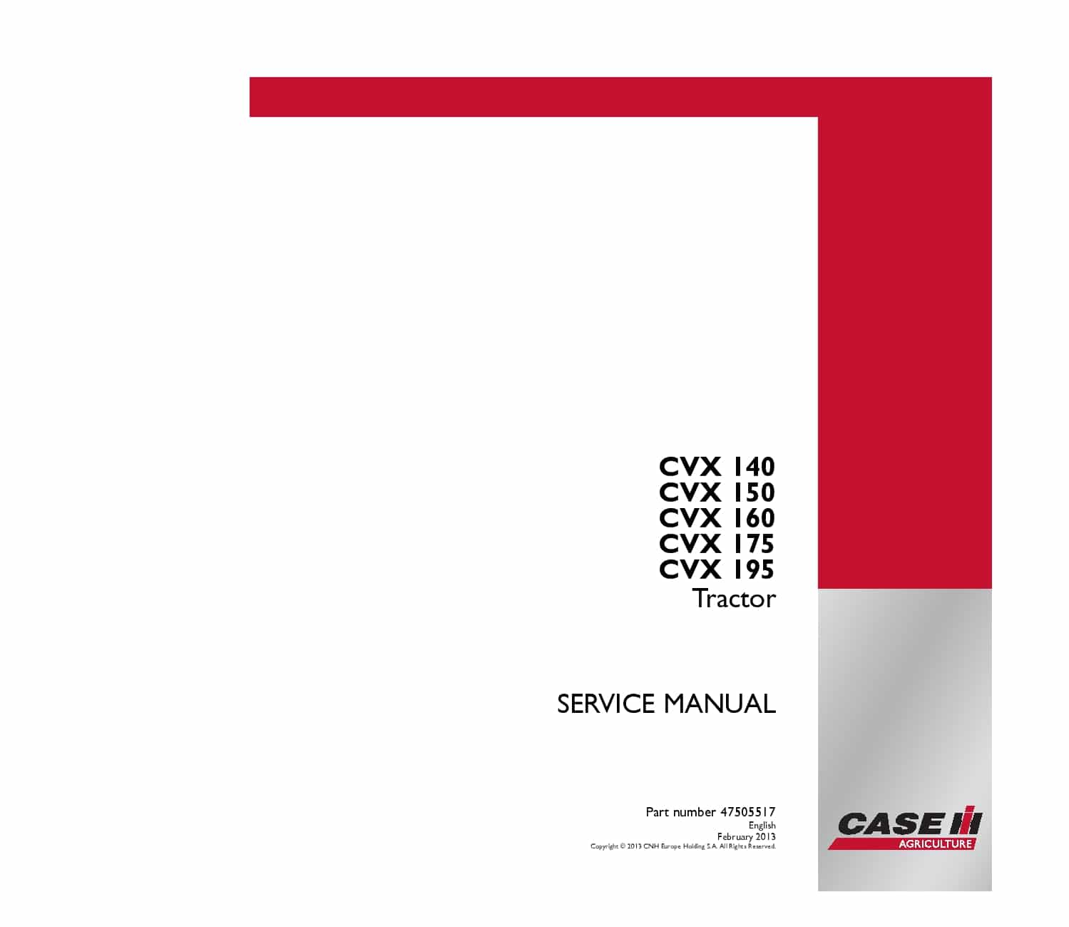 Case CVX140, CVX150, CVX160, CVX175, CVX195 Tractor Repair Service Manual PDF Download