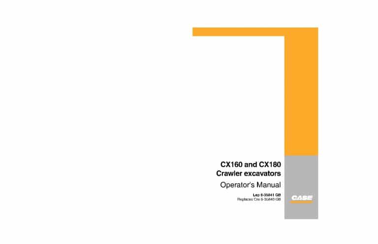 Case CX160 CX180 Crawler Excavator operator manuals PDF Download