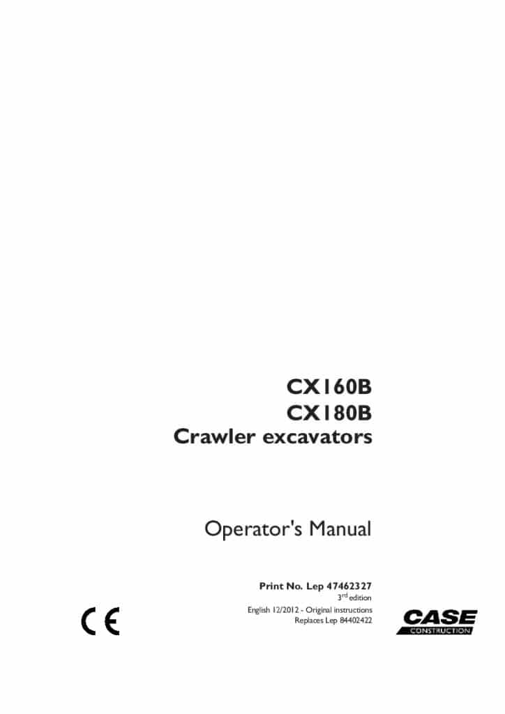 Case CX160B, CX180B Crawler Excavator operator manuals PDF Download