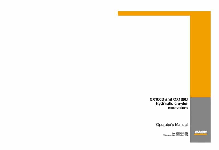 Case CX160B CX180B Crawler Excavators operator manuals PDF Download