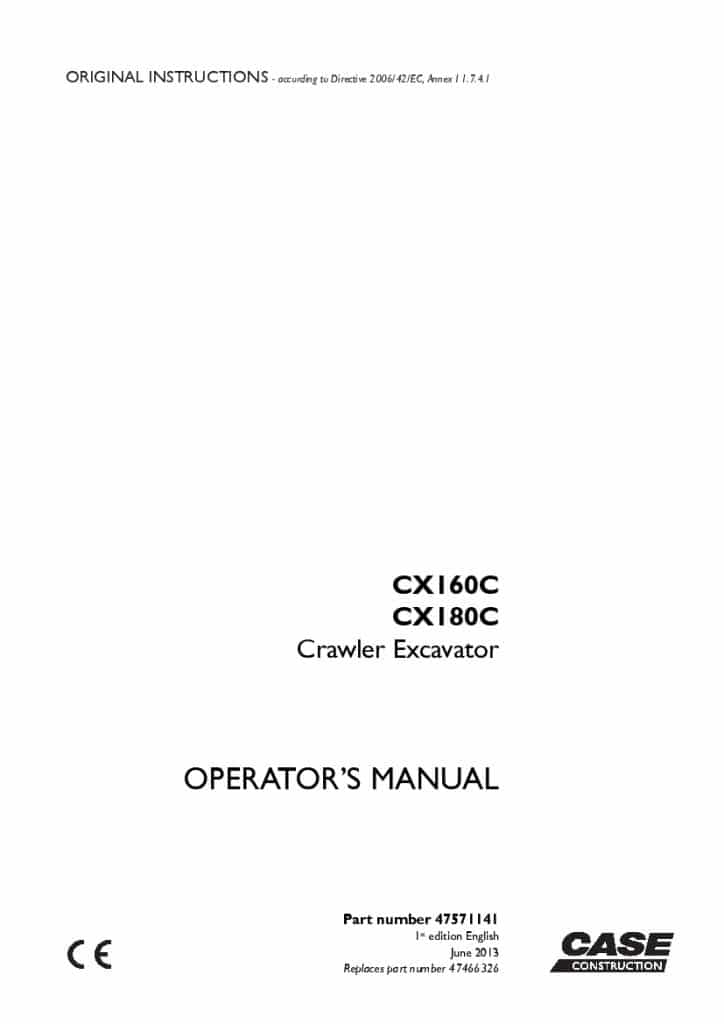 Case CX160C, CX180C Crawler Excavator operator manuals PDF Download
