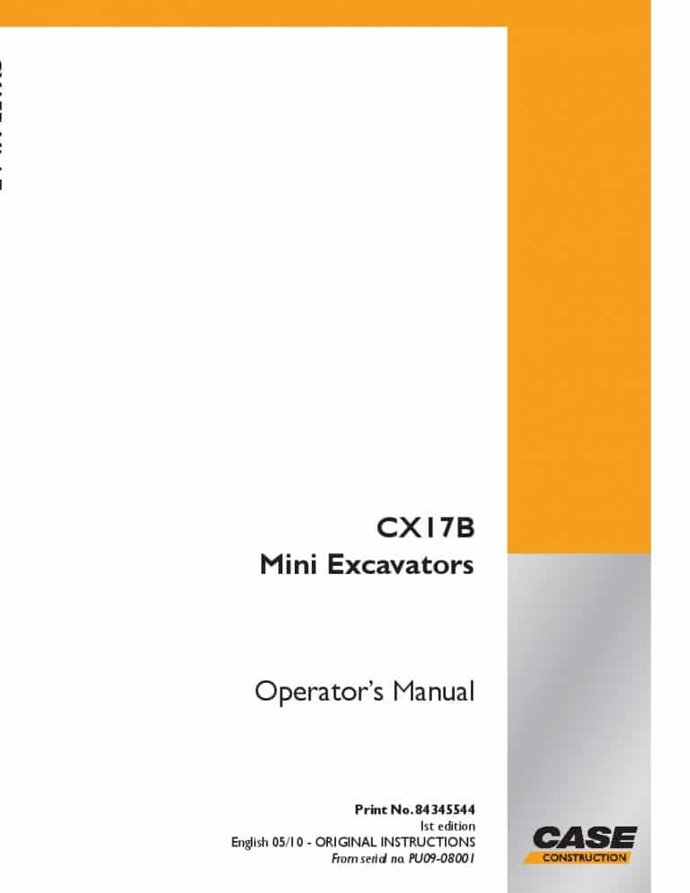 Case CX17B Mini Excavators operator manuals PDF Download