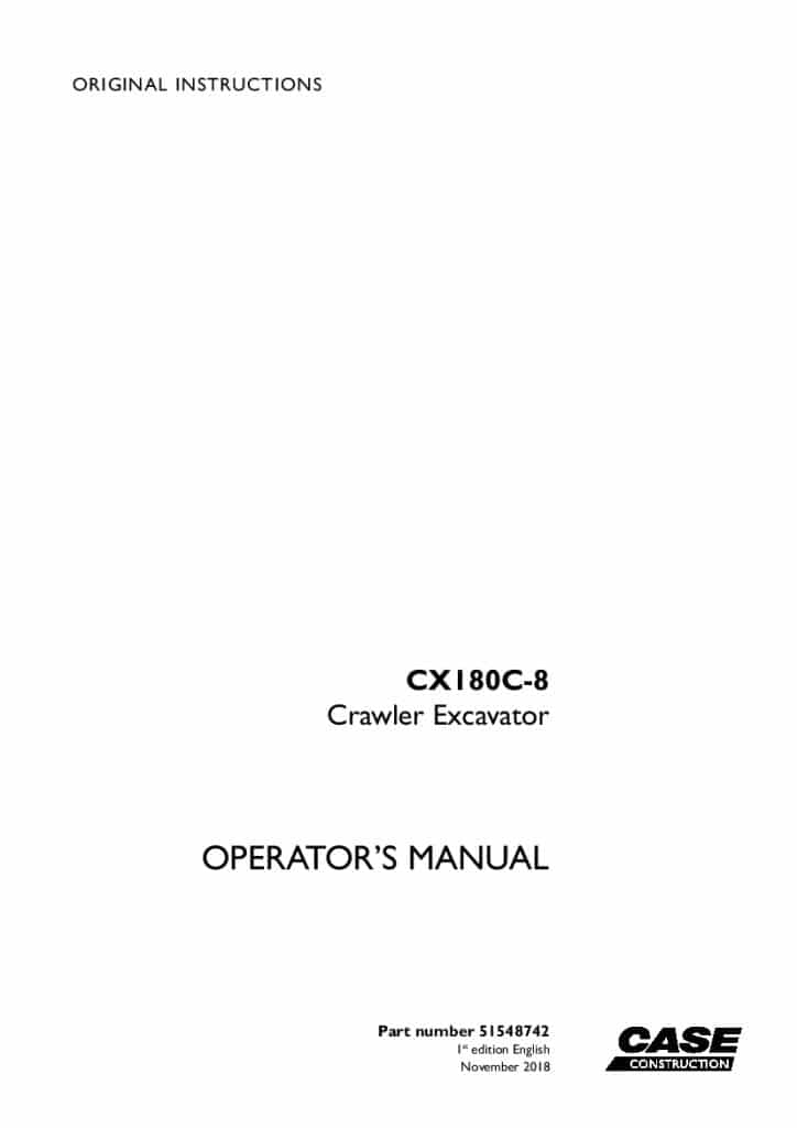 Case CX180C-8 Crawler Excavator operator manuals PDF Download