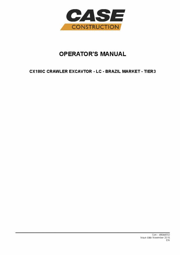 Case CX180C Hydraulic excavator operator manuals PDF Download