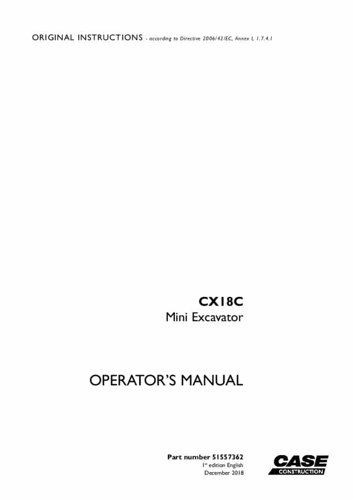 Case CX18C Mini Excavator operator manuals PDF Download