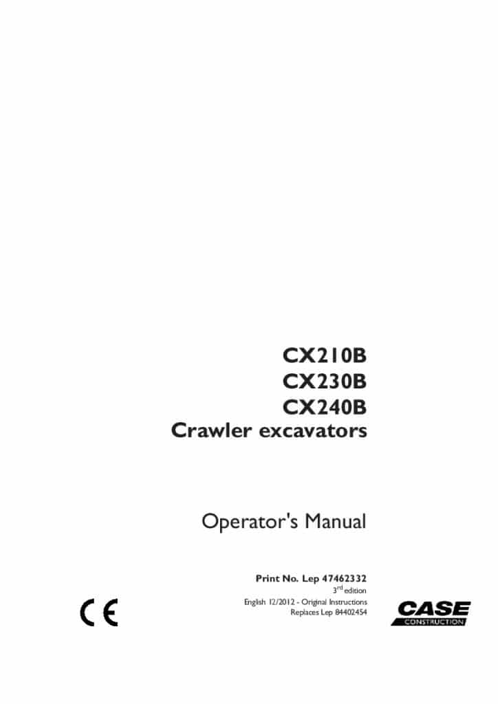 Case CX210B, CX230B, CX240B Crawler Excavator operator manuals PDF Download