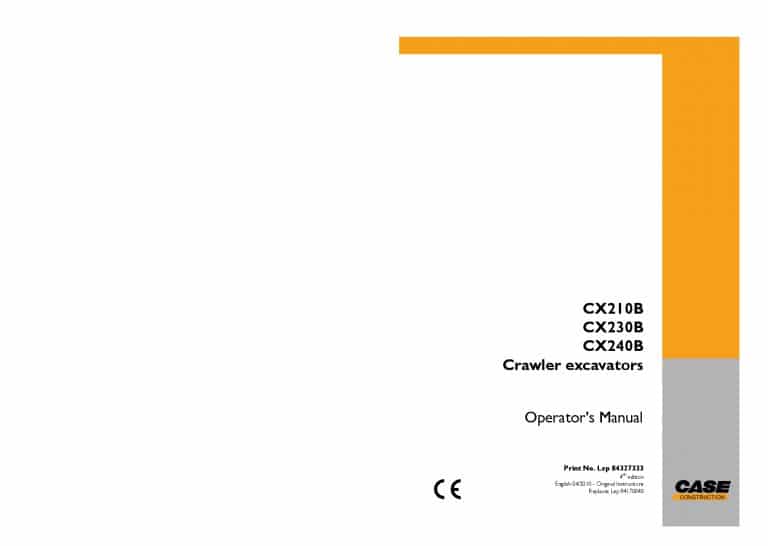 Case CX210B CX230B CX240B Crawler Excavators operator manuals PDF Download