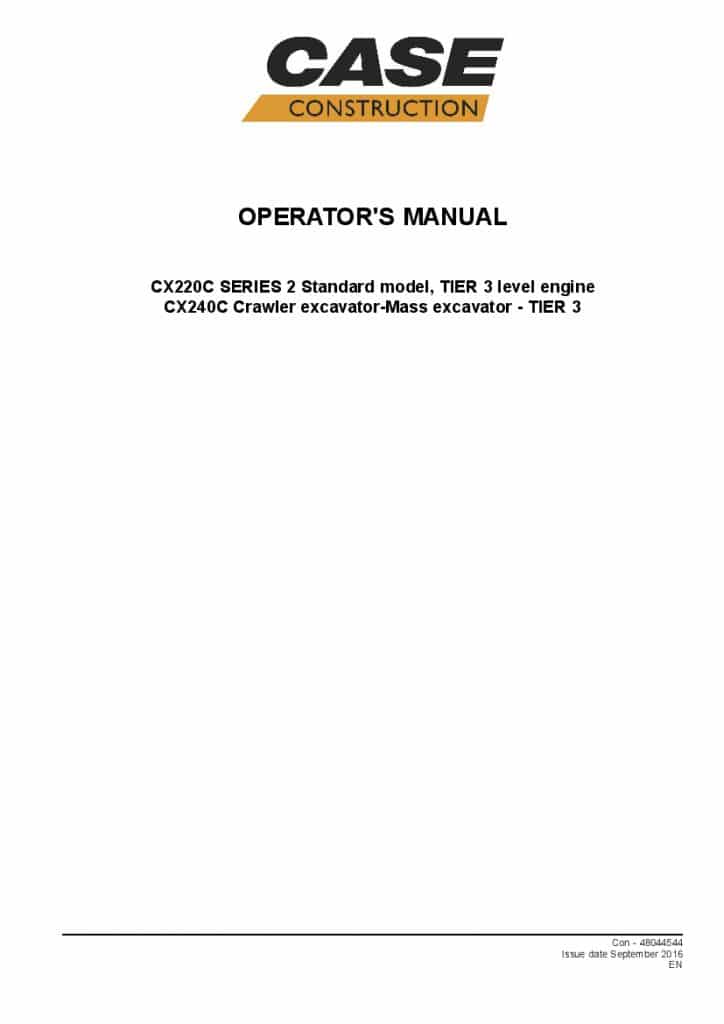 Case CX220C Series 2, CX240C Hydraulic excavator operator manuals PDF Download