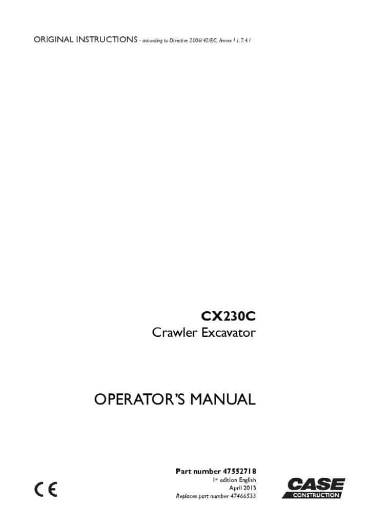 Case CX230C Crawler Excavator operator manuals PDF Download