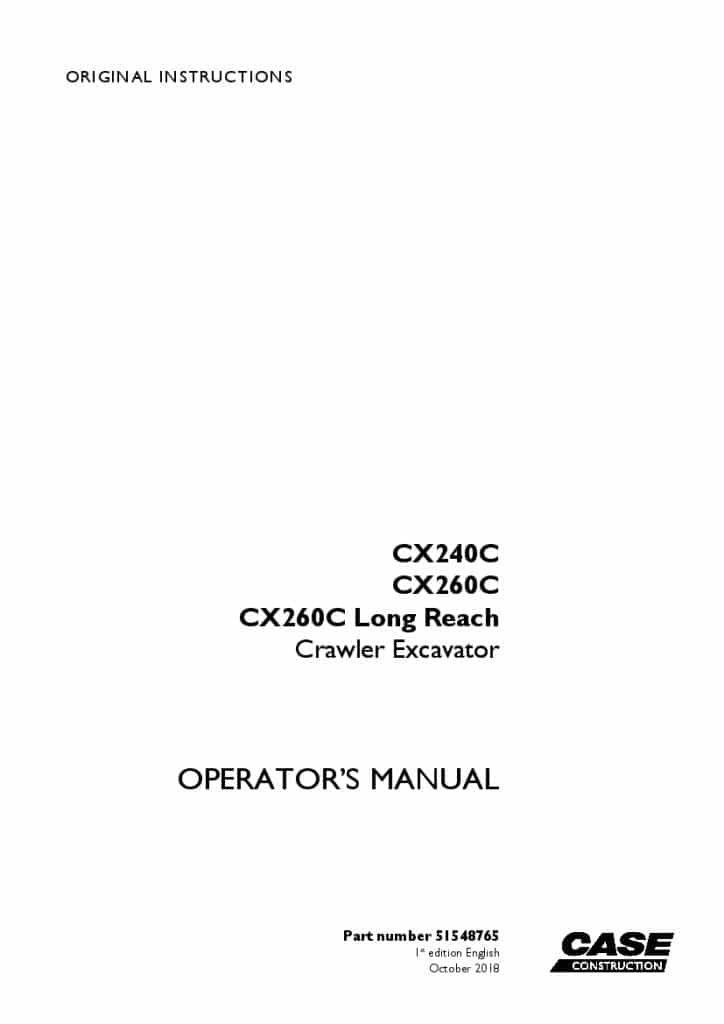 Case CX240C, CX260C, CX260C Long Reach Crawler Excavator operator manuals PDF Download