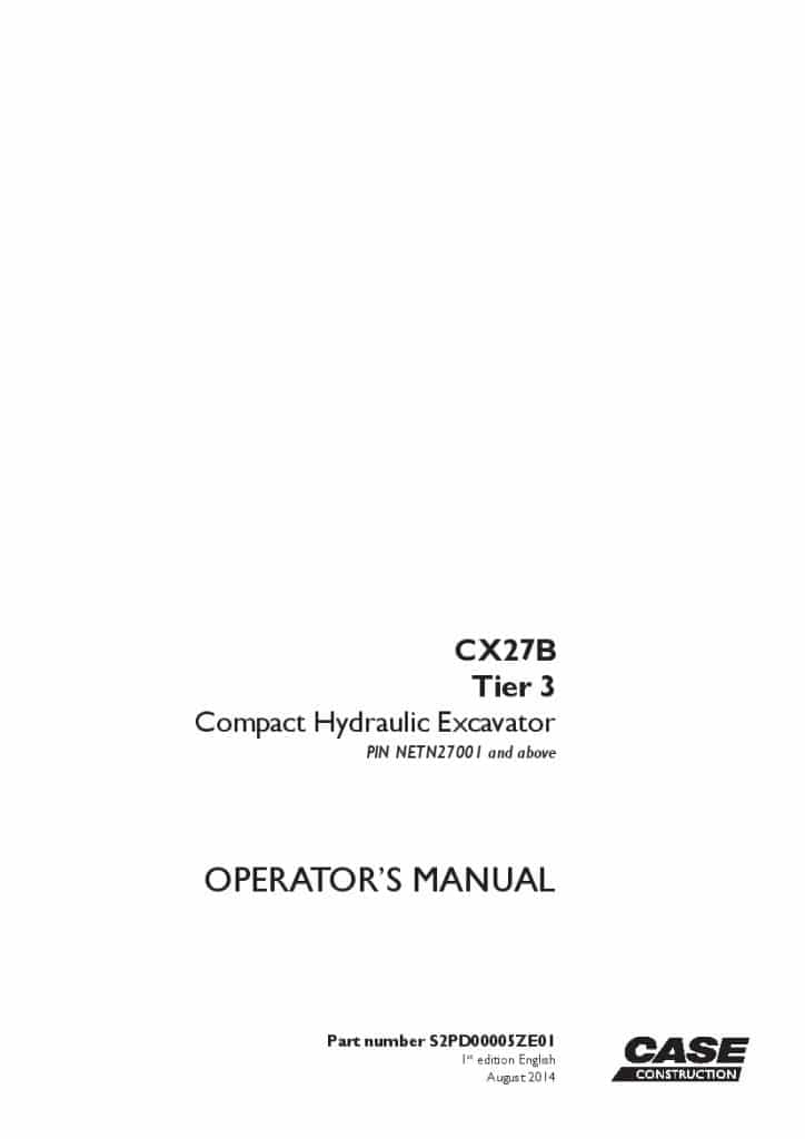 Case CX27B Tier 3 Compact Hydraulic Excavator PIN NETN27001 operator manuals PDF Download