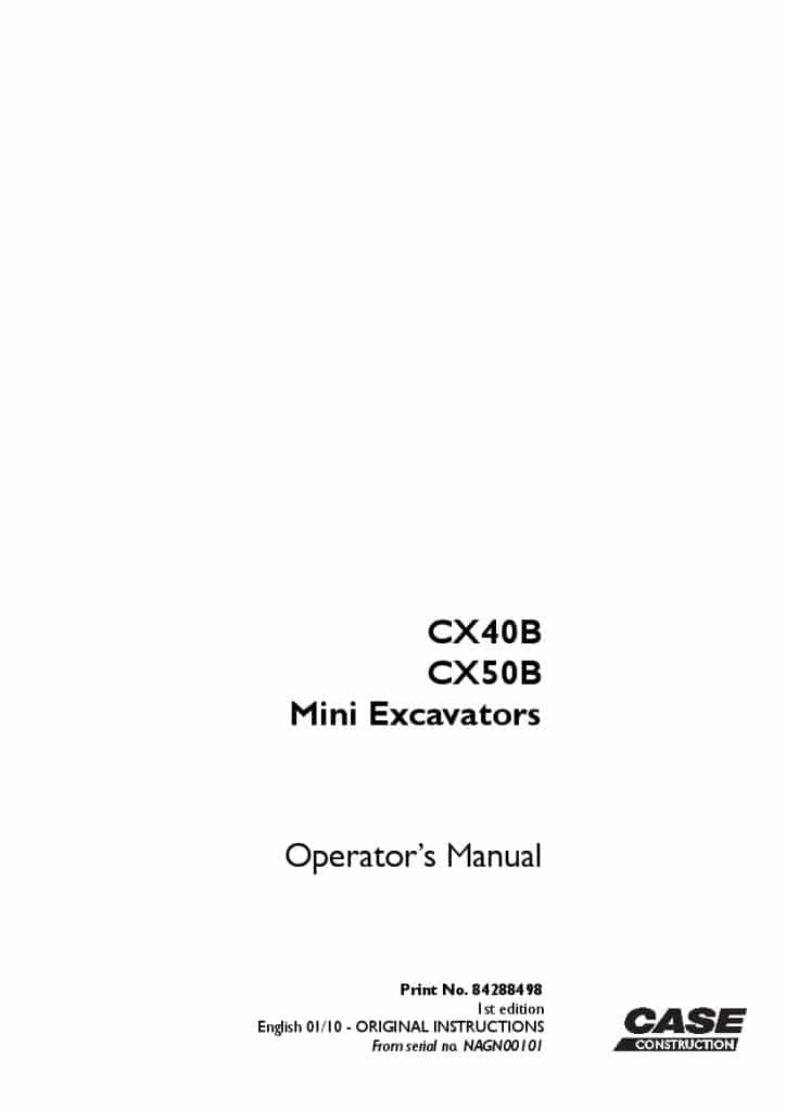 Case CX40B CX50B Mini Excavators operator manuals PDF Download